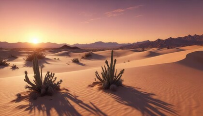 Desert sunset with gradient texture, sandy dunes and cacti,  sand,  dunes,  gradient
