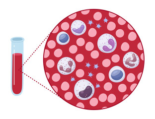 Vector illustration with blood cells and medical tube.	