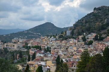 Obraz premium view of Taormina from the viewpoint Ancient Theatre 