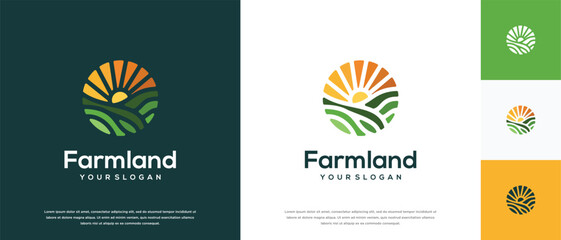 Farmland logo design. Farmland landscape logo template. Farm logo symbol icon