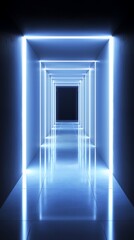 Neon Blue Corridor: A Futuristic Digital Dreamscape