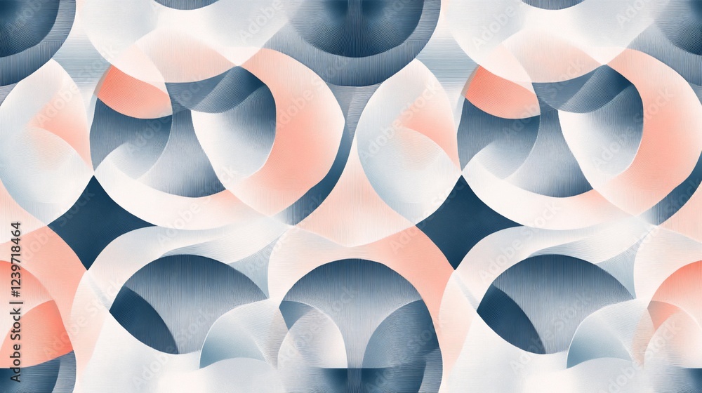 Poster abstract seamless pattern with overlapping curved shapes in pink white and blue
