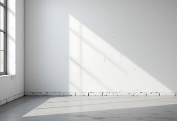 Fototapeta premium Sunlit Empty Room Corner With White Walls