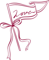 Love Flag Valentine Line Art Illustration