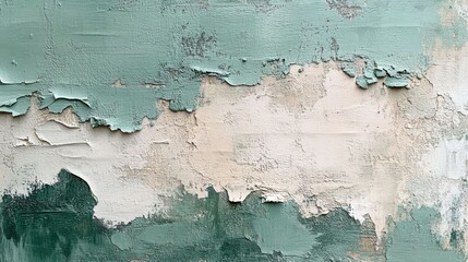 Abstract Textured Paint Surface Showing Flaking Green and Beige