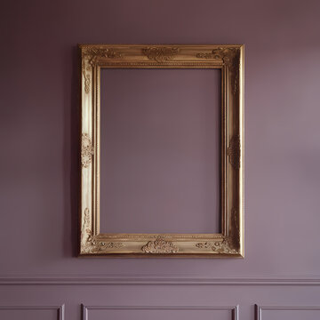 illustration of empty gold motif frame on antique wall blank inside room for copy space