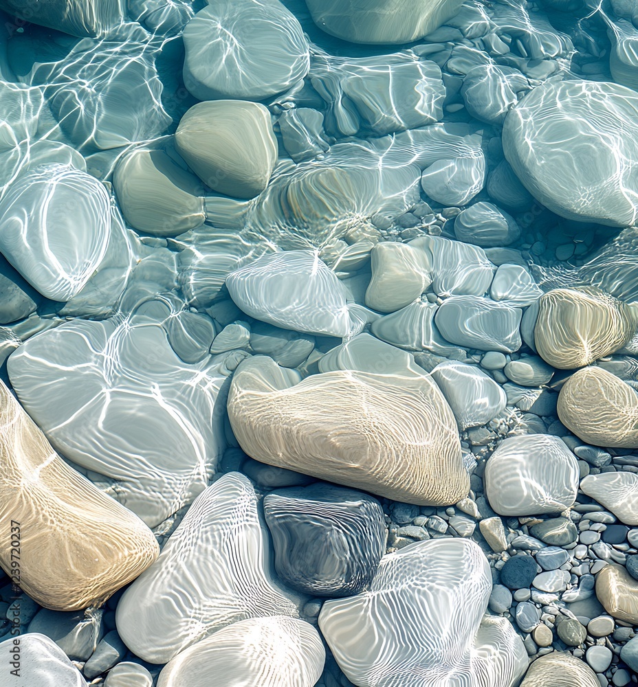 Aufkleber crystal clear water and smooth stones under sunlight in tranquil natural setting : generative ai