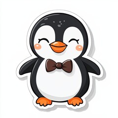 Obraz premium Sticker of a joyful penguin with a bow tie