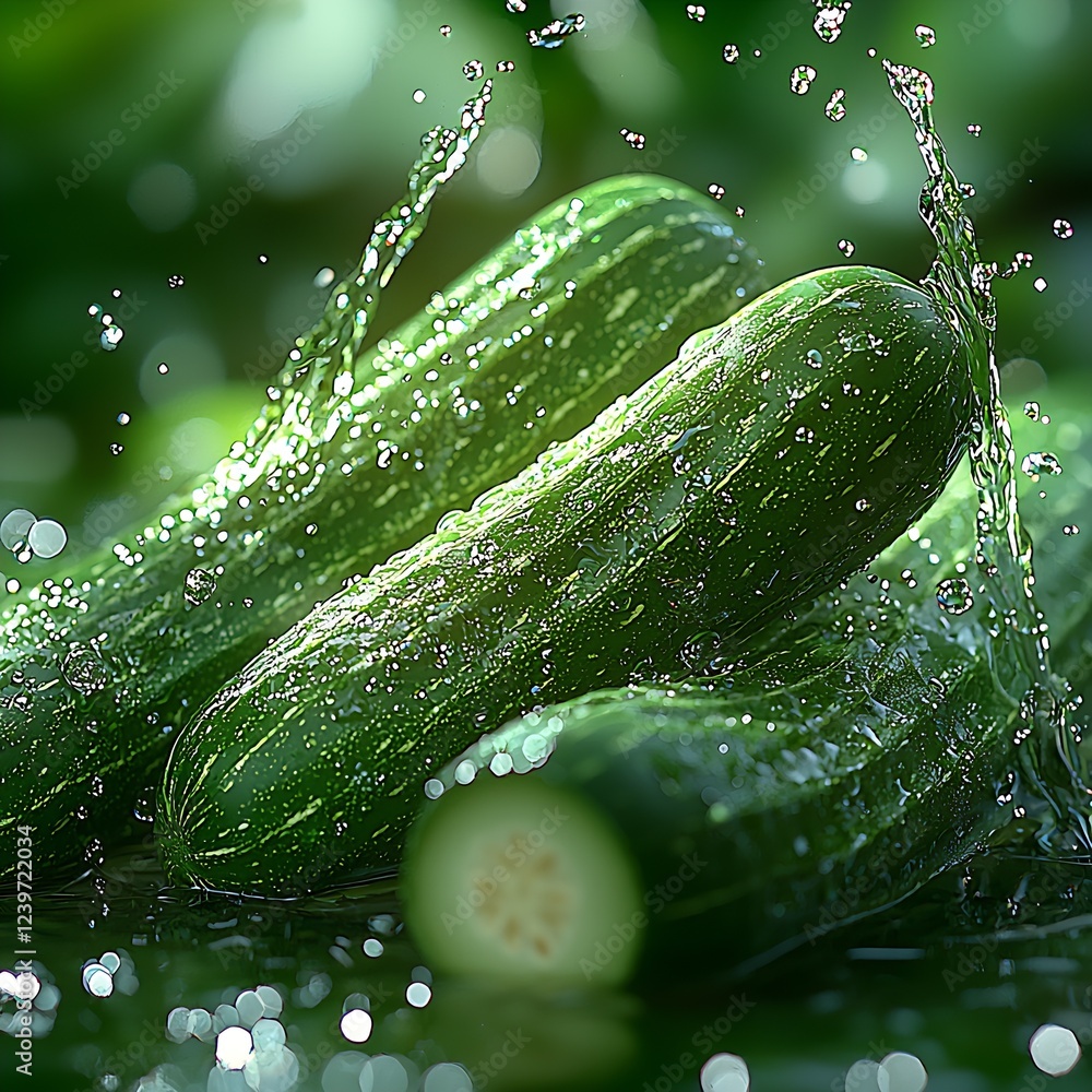 Aufkleber hydrating cucumbers splashing in water with beautiful backdrop for healthy living and freshness : ge