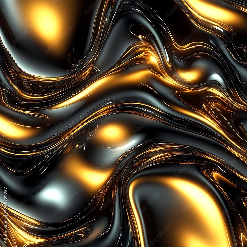 Aufkleber Captivating Gold and Black Fluid Forms Creating a Stylish Abstract Background : Generative AI