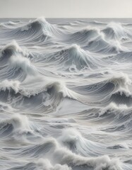 Obraz premium Eerie yet serene marine seamless pattern with stylized waves on a pale grey background, texture, sea, abstract