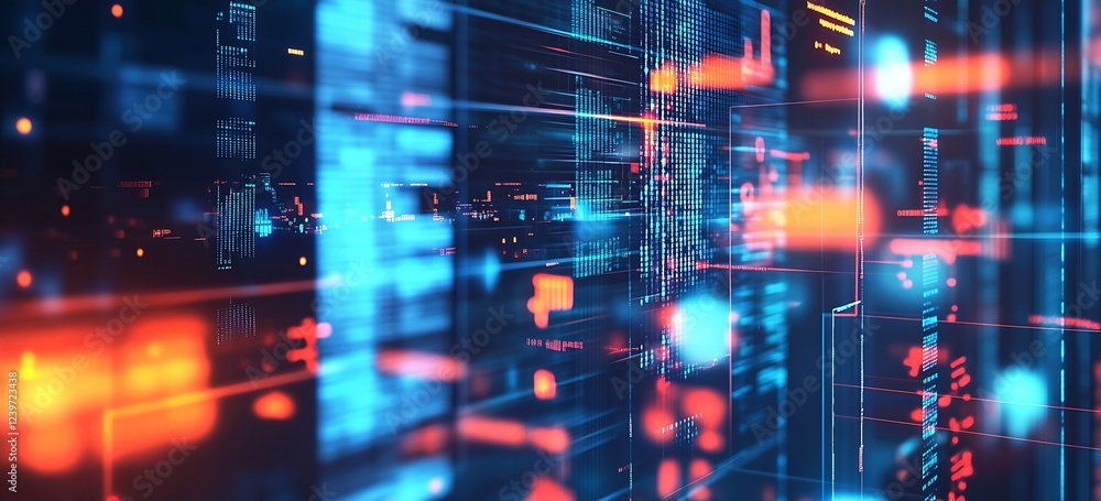 Leinwandbilder vibrant digital data patterns with colorful light effects for innovative technology applications : g