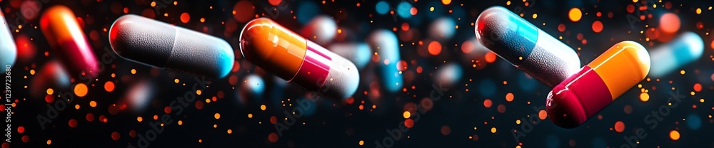 Aufkleber shiny capsules with a colorful background and bright light effects : generative ai