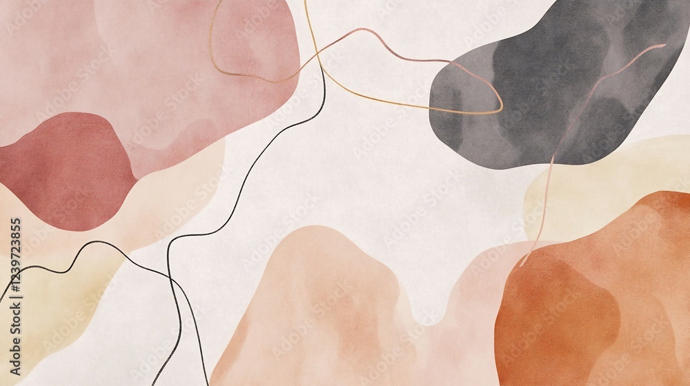 Poster abstract shapes and lines with watercolor textures in soft earthy tones creating a calming visual