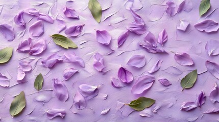 Lavender Petals and Leaves on Textured Purple Background