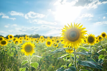 Fototapeta premium sunflower field with blue sky