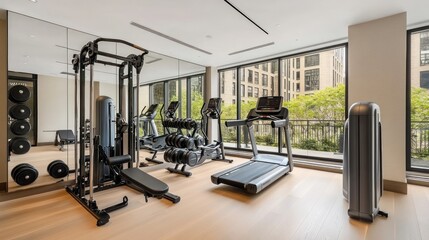 Well equipped modern gym with weights and cardio machines in a stylish setting
