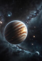 Ethereal Gas Giant floating amidst stars and galaxies ,  space background,  gas giant,  shimmering lights