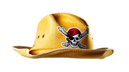 Yellow Pirate Hat with Skull and Crossbones Design