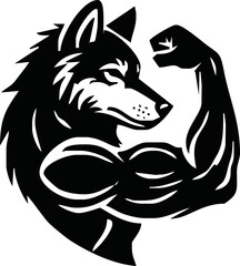 Graphic Mascot Vector Image of a wolf boxer. Logos for sport athletic club. Coat of Arms for the gym or sports shop. Wolf head. Vector illustration
