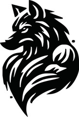 Graphic Mascot Vector Image of a wolf boxer. Logos for sport athletic club. Coat of Arms for the gym or sports shop. Wolf head. Vector illustration