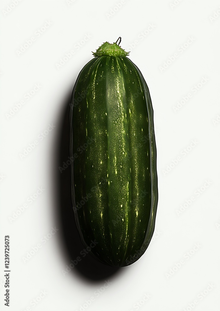 Poster vibrant green cucumber on a bright surface with dramatic shadows : generative ai
