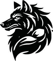 Graphic Mascot Vector Image of a wolf boxer. Logos for sport athletic club. Coat of Arms for the gym or sports shop. Wolf head. Vector illustration