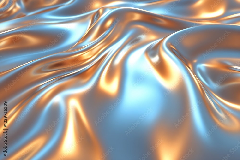 Poster Rich and Lustrous Blue and Gold Fabric Waves Creating Eye-catching Visual Dynamics : Generative AI