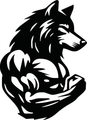 Graphic Mascot Vector Image of a wolf boxer. Logos for sport athletic club. Coat of Arms for the gym or sports shop. Wolf head. Vector illustration