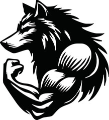 Graphic Mascot Vector Image of a wolf boxer. Logos for sport athletic club. Coat of Arms for the gym or sports shop. Wolf head. Vector illustration