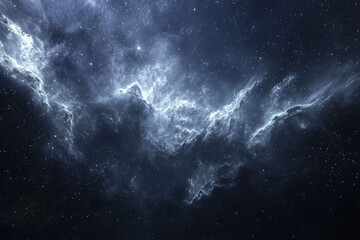 Fototapeta premium Dark celestial nebula with swirling cosmic dust in a deep blue space setting