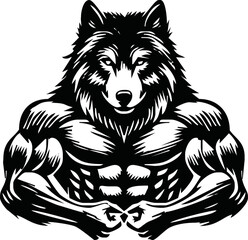 Graphic Mascot Vector Image of a wolf boxer. Logos for sport athletic club. Coat of Arms for the gym or sports shop. Wolf head. Vector illustration