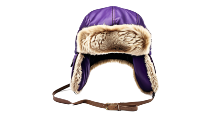 Purple Leather Trapper Hat with Fur Trim Winter Fashion Accessory