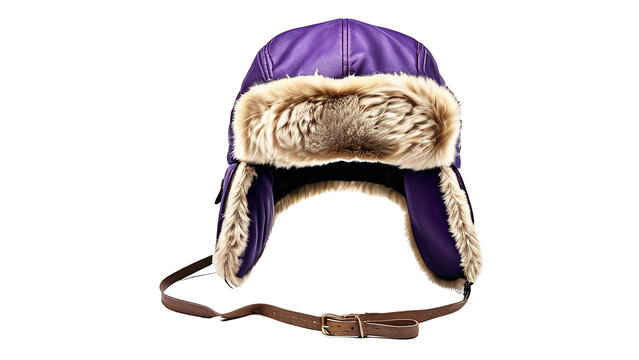Purple Leather Trapper Hat with Fur Trim Winter Fashion Accessory