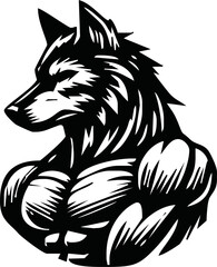 Graphic Mascot Vector Image of a wolf boxer. Logos for sport athletic club. Coat of Arms for the gym or sports shop. Wolf head. Vector illustration