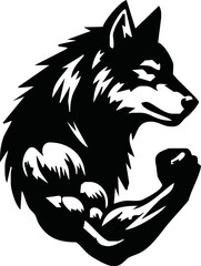 Graphic Mascot Vector Image of a wolf boxer. Logos for sport athletic club. Coat of Arms for the gym or sports shop. Wolf head. Vector illustration