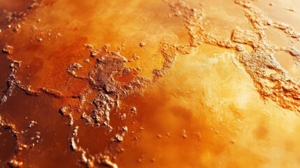 Obraz premium weathered iron surface with deep orange and brown oxidation patterns, extreme macro photography, abstract industrial texture, dramatic side lighting