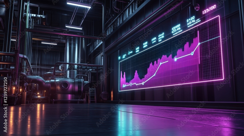 Aufkleber innovative industrial production increasing on a digital screen in a futuristic factory, highlightin