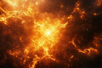 Naklejka premium Blazing cosmic storm with swirling fire and plasma in an interstellar nebula