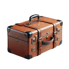 Vintage leather suitcase isolated on transparent background with handle and lock, png