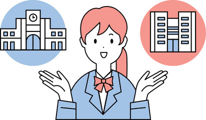 進路・志望校を選ぶ女子学生のイラスト素材