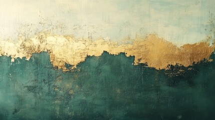 Abstract Gold And Emerald Green Textured Painting
