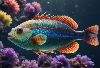 Fototapeta premium Flat fish with shimmering scales and vibrant colors , aquatic life, flat icon, marine life