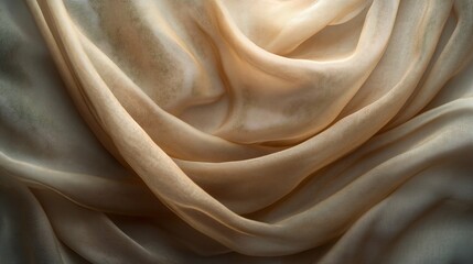 Obraz premium Soft light illuminates flowing beige fabric dramatic folds. AI Generated