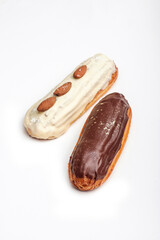 Enjoy delicious eclairs topped with rich chocolate and almond cream, truly exquisite in taste and presentation
