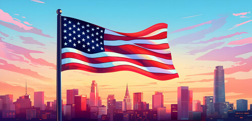 American flag background  celebration firework  on Happy independence day of USA America 4th July