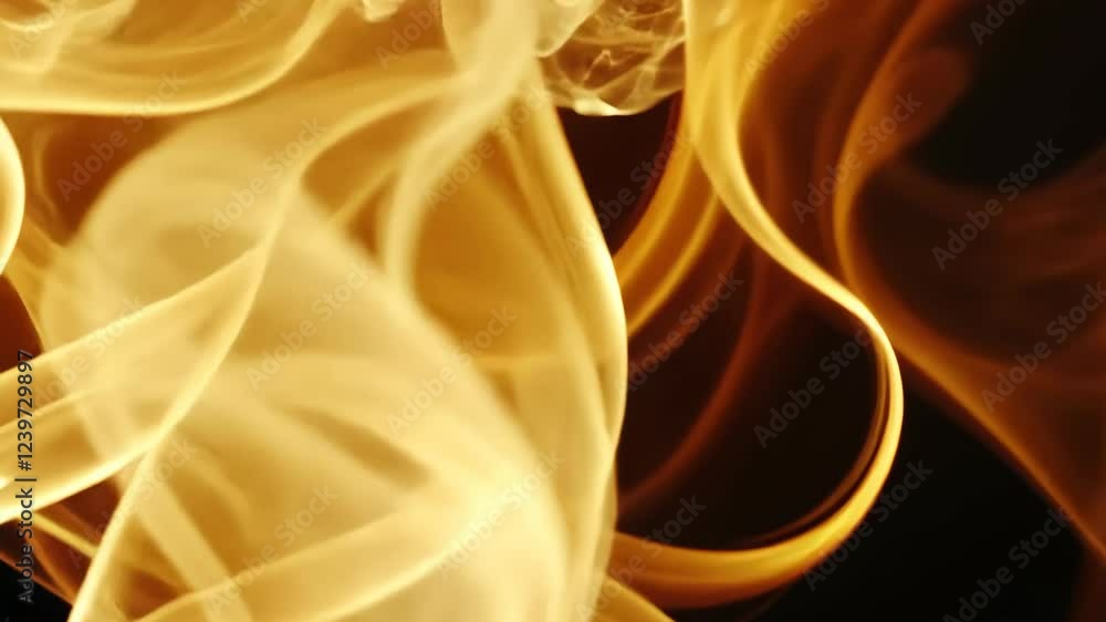 Poster swirling golden smoke creates abstract patterns in a dark background during a close-up exploration o