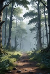 Fototapeta premium Forest landscape with greys and blues of wildlife in the woods, blues, nature, landscape