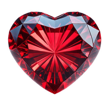 A red diamond heart illustration with geometric design and a luxurious ruby gemstone shape, symbolizing love and brilliance, perfect for Valentine's Day, isolated transparent background, png