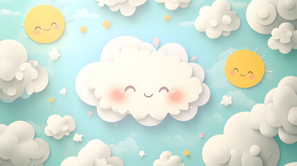Fluffy clouds mixed with bright yellow sunshine, creating a joyful and happy mood with vibrant colors.